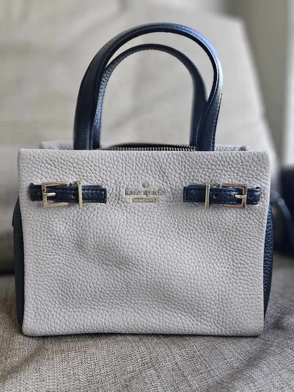 Kate Spade Pebbled Leather Two-Tone Mini Satchel in Greige and Black